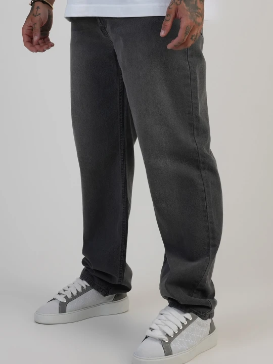 Zdjęcie produktu SikSilk Męskie Prane Średnio Szare Straight Fit Jeansy