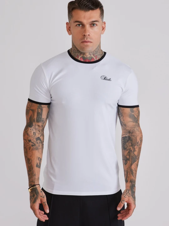 Zdjęcie produktu SikSilk Męska Biała i Czarna Koszulka z Lamówką