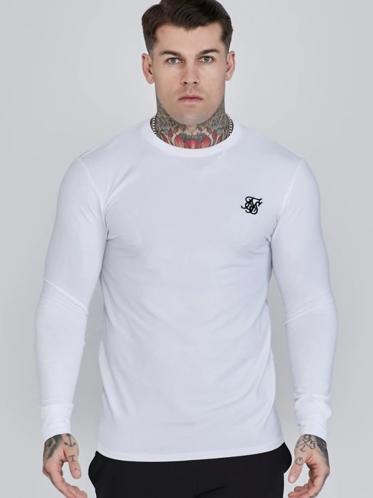 Zdjęcie produktu SikSilk Męska Biała Podstawowa Koszulka z Długim Rękawem