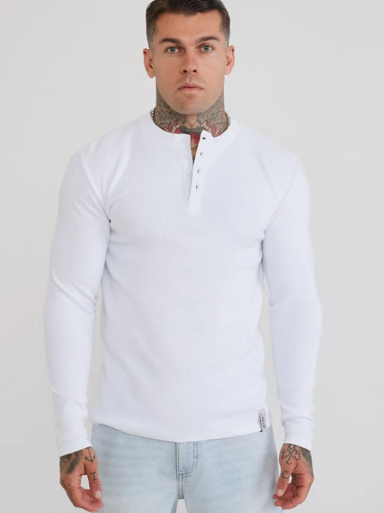 Zdjęcie produktu SikSilk Męska Biała Koszulka Henley