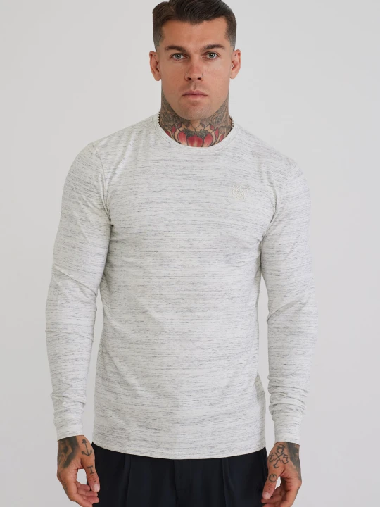 Zdjęcie produktu SikSilk Męska Biała Długi Rękaw Melanżowa Koszulka