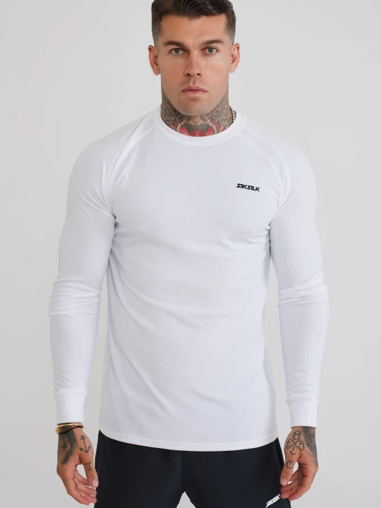 Zdjęcie produktu SikSilk Męska Biała Koszulka Techniczna Z Długim Rękawem
