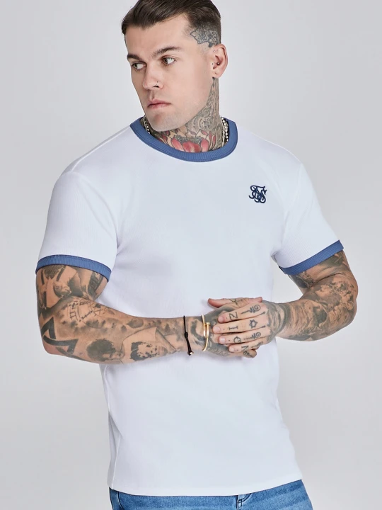 Zdjęcie produktu SikSilk Męski Biały Żebrowany Ringer T-Shirt