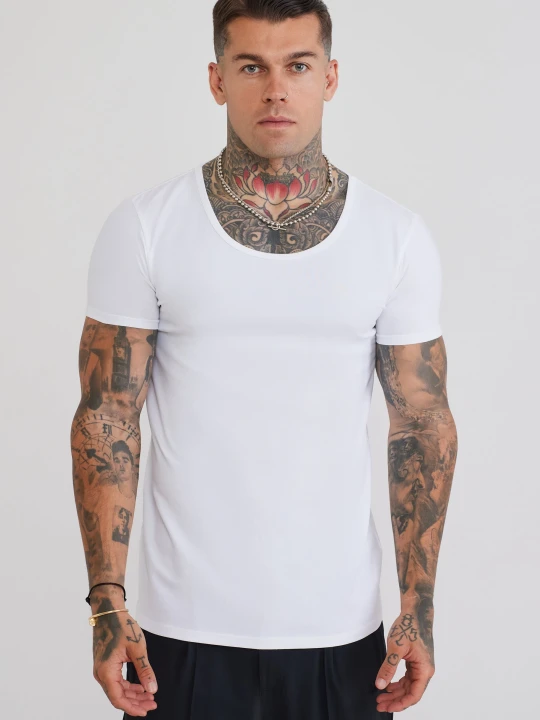 Zdjęcie produktu SikSilk Męska Biała T-Shirt z Dekoltem Łódkowym