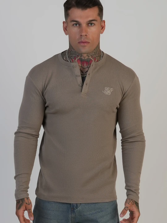 Zdjęcie produktu SikSilk Męska Beżowa Koszulka Henley T-Shirt
