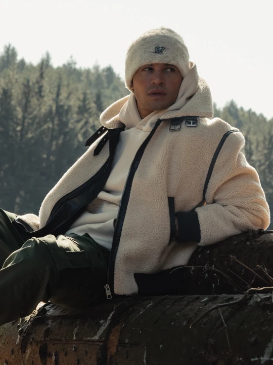 Zdjęcie produktu SikSilk Męska Beżowa Sherpa Kurtka Bomber