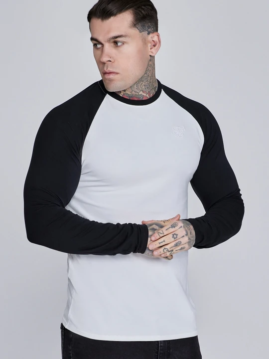Zdjęcie produktu SikSilk Męska Biała, Czarna Koszulka z Długim Rękawem Muscle Fit T-Shirt