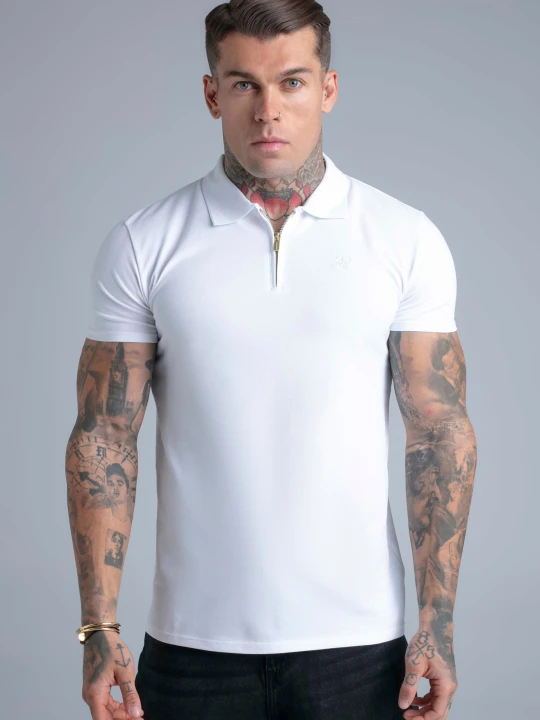 Zdjęcie produktu SikSilk Męska Biała Koszulka Polo z Zamkiem