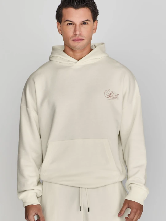 Zdjęcie produktu SikSilk Męska Bluza z Kapturem w Kolorze Ecru z Grafiką