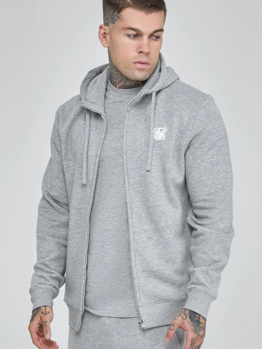Zdjęcie produktu SikSilk Męska Bluza z Kapturem w Kolorze Szary Melanż z Pełnym Zamkiem z Kolekcji Essentials