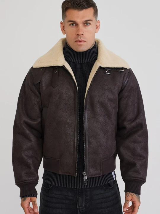 Zdjęcie produktu SikSilk Męska Brązowa Kurtka Lotnicza Typu Bomber