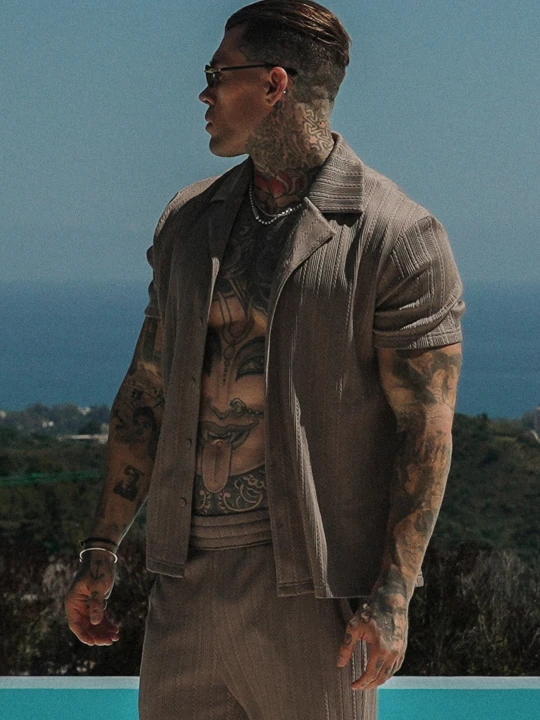Zdjęcie produktu SikSilk Męska Brązowa Teksturowana Koszula