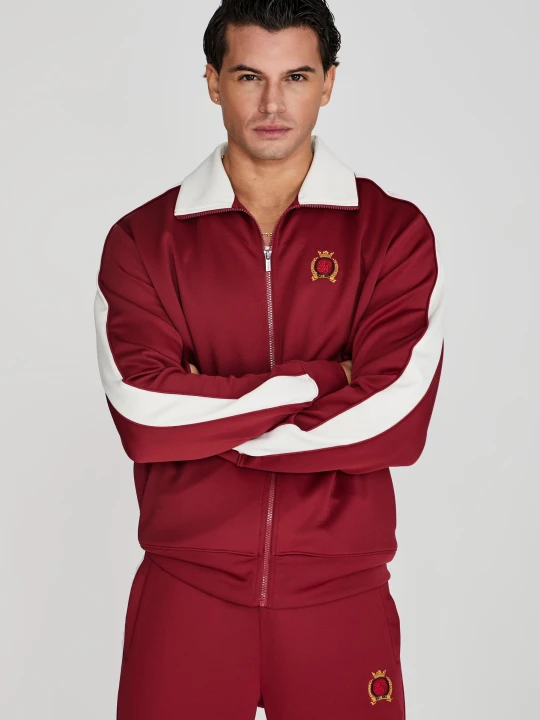 Zdjęcie produktu SikSilk Męska Burgundowa Bluza z Kapturem z Emblematem Burgundy