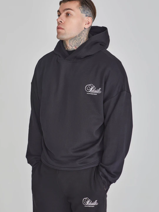 Zdjęcie produktu SikSilk Męska Czarna Bluza z Kapturem z Grafiką