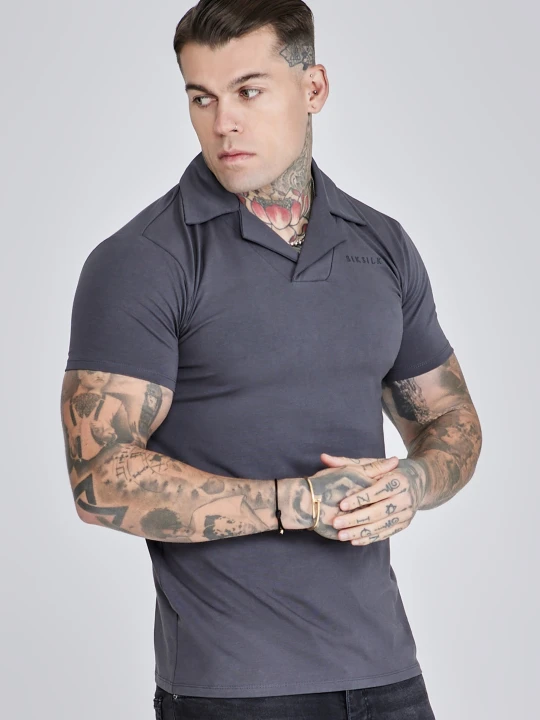 Zdjęcie produktu SikSilk Męska Czarna Elegancka Koszulka Polo z Rewersem szary