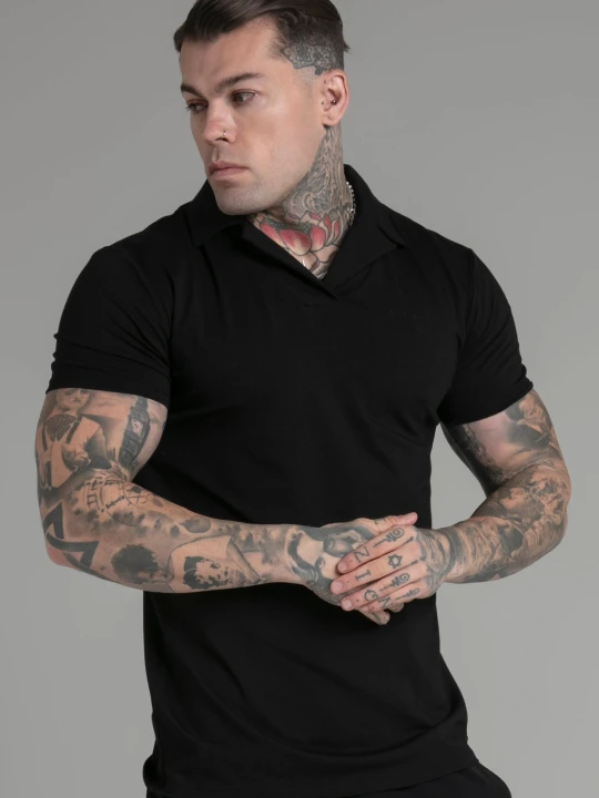 Zdjęcie produktu SikSilk Męska Czarna Elegancka Polo z Kołnierzykiem