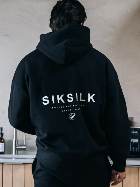 Zdjęcie produktu SikSilk Męska Czarna Graficzna Bluza z Kapturem