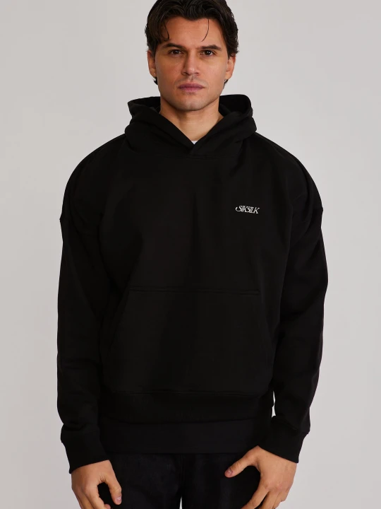 Zdjęcie produktu SikSilk Męska Czarna Graficzna Bluza z Kapturem
