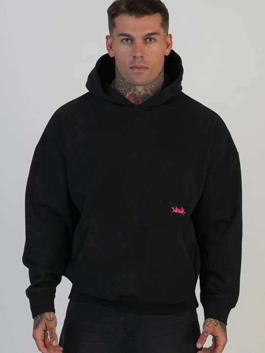 Zdjęcie produktu SikSilk Męska Czarna Graficzna Bluza z Kapturem