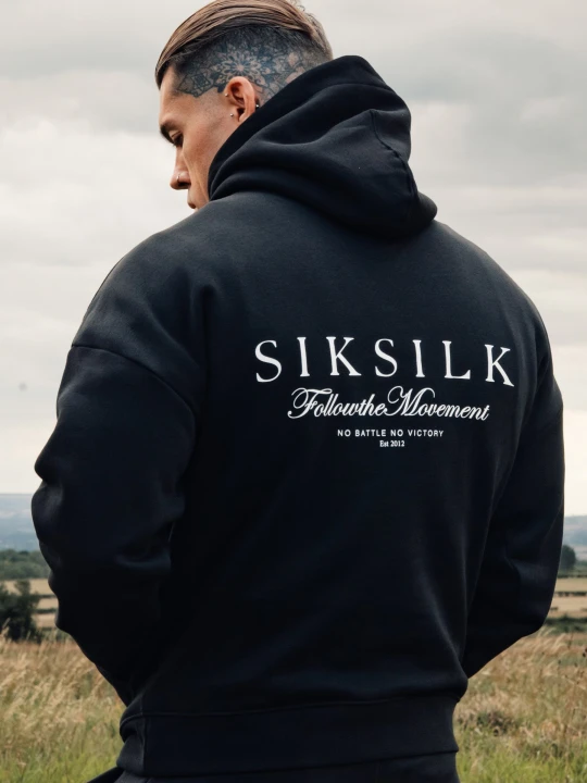 Zdjęcie produktu SikSilk Męska Czarna Graficzna Bluza z Kapturem