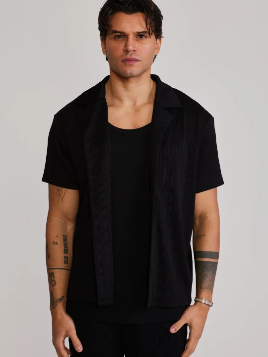Zdjęcie produktu SikSilk Męska Czarna Koszula Teksturowana