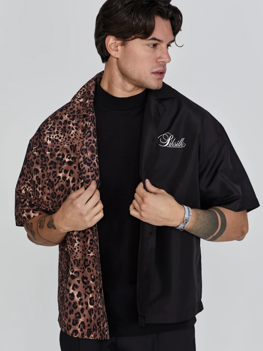 Zdjęcie produktu SikSilk Męska Czarna Koszula w Zwierzęcy Print