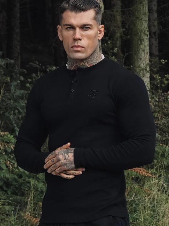 Zdjęcie produktu SikSilk Męska Czarna Koszulka Henley