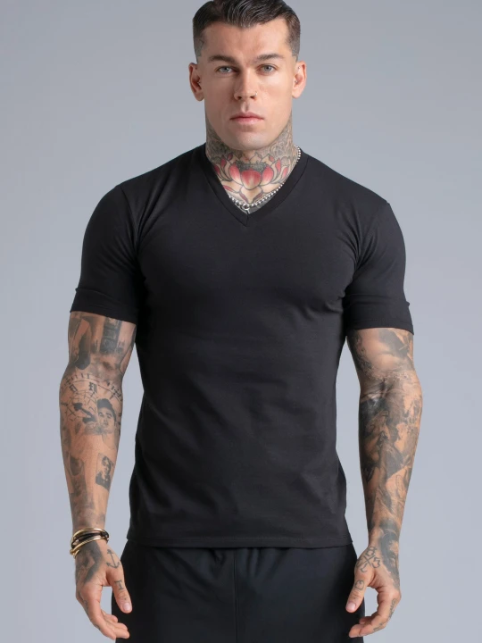 Zdjęcie produktu SikSilk Męska Czarna Koszulka z Dekoltem V