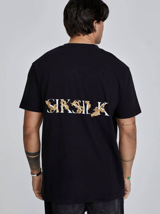 Zdjęcie produktu SikSilk Męska Czarna Koszulka z Filigranem