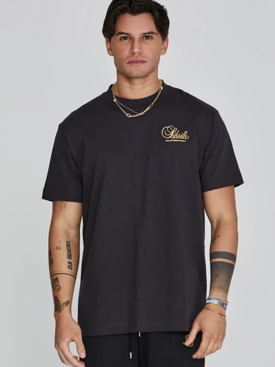 Zdjęcie produktu SikSilk Męska Czarna Koszulka z Grafiką
