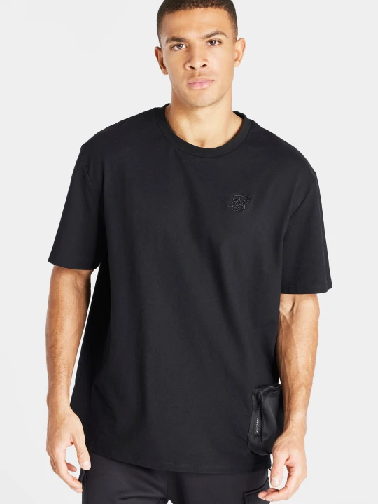 Zdjęcie produktu SikSilk Męska Czarna Koszulka z Kieszenią Oversized