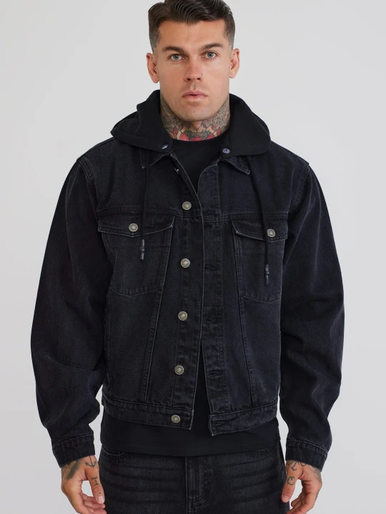 Zdjęcie produktu SikSilk Męska Czarna Kurtka Jeansowa