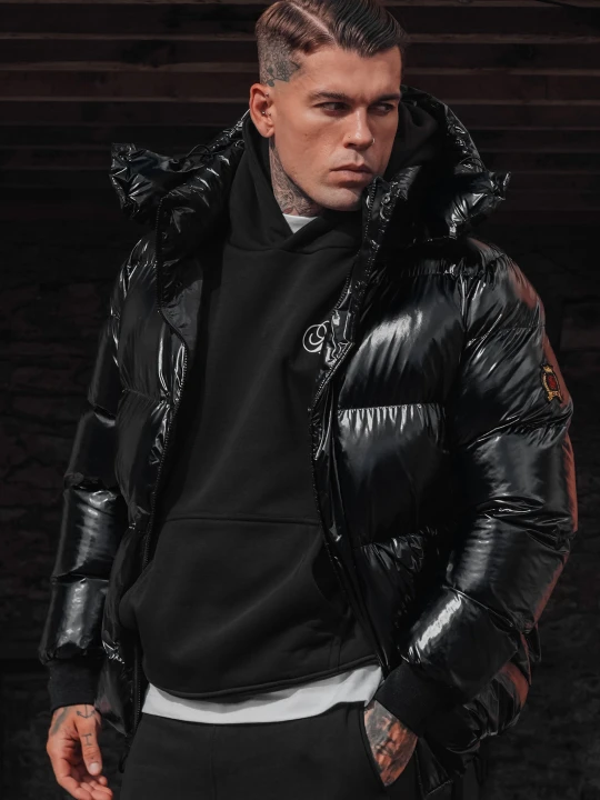 Zdjęcie produktu SikSilk Męska Czarna Kurtka Puffer o Wysokim Połysku