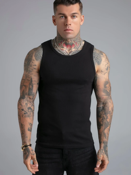 Zdjęcie produktu SikSilk Męska Czarna Żebrowana Kamizelka