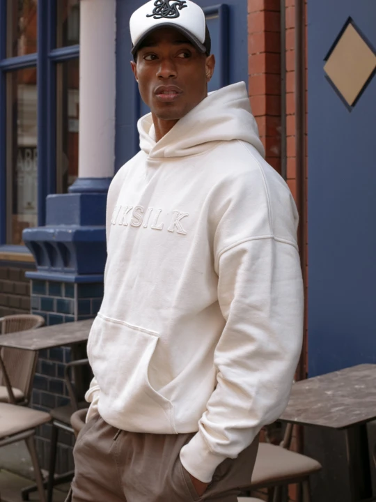 Zdjęcie produktu SikSilk Męska Ecru Bluza z Kapturem z Aplikacją
