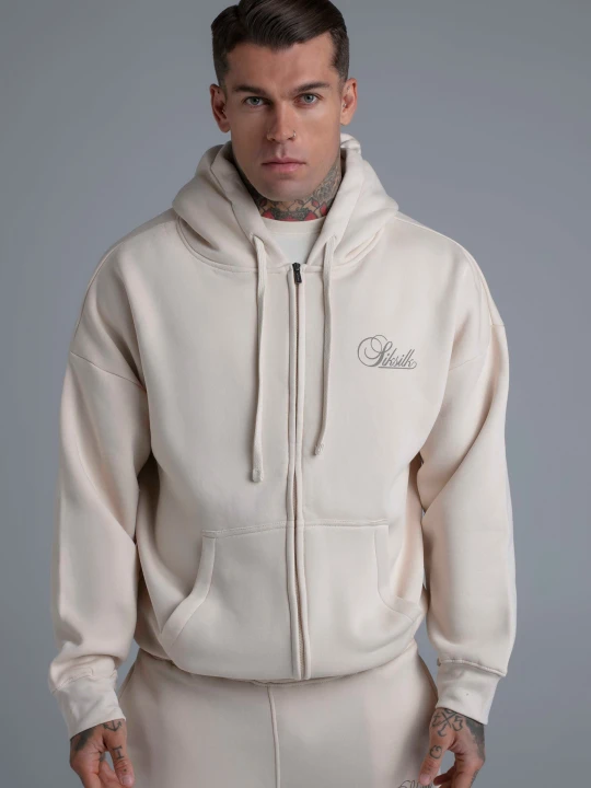Zdjęcie produktu SikSilk Męska Ecru Essentials Bluza z Pełnym Zamkiem