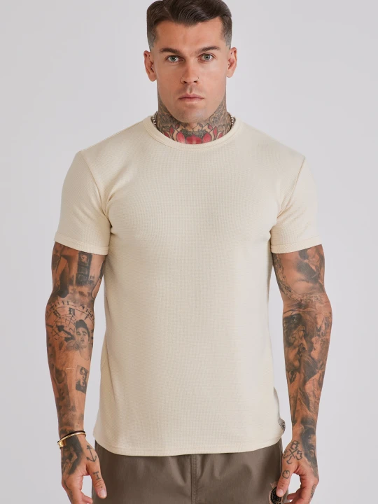 Zdjęcie produktu SikSilk Męska Ekru Waflowa Obcisła Koszulka Męska Ecru