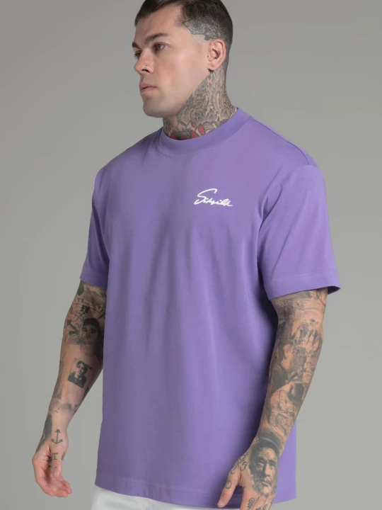 Zdjęcie produktu SikSilk Męska Fioletowa Koszulka z Nadrukiem purpurowy