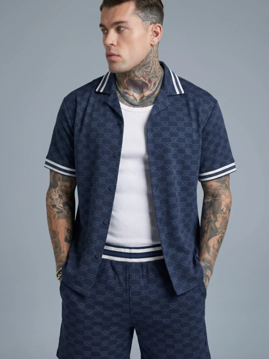 Zdjęcie produktu SikSilk Męska Granatowa Monogramowa Koszula Resortowa
