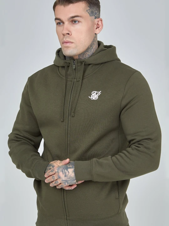 Zdjęcie produktu SikSilk Męska Khaki Esencjonalna Bluza z Kapturem i Zamkiem