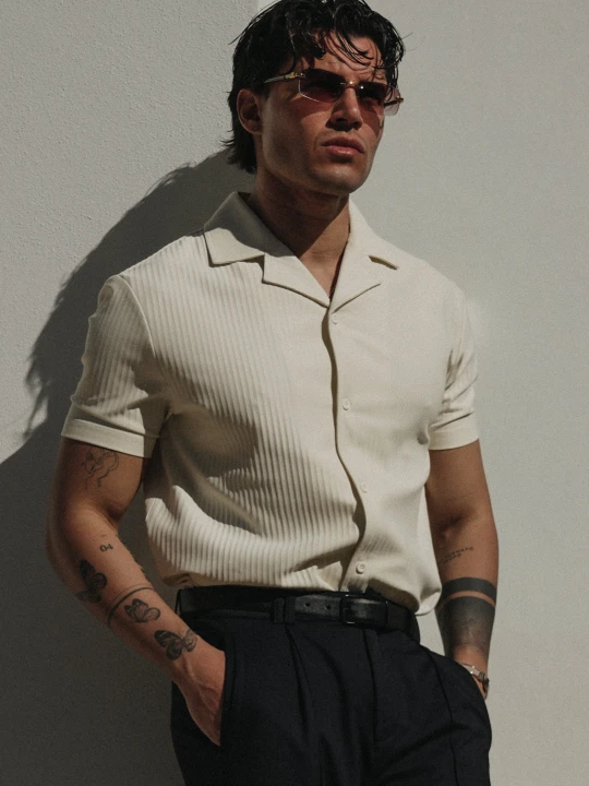 Zdjęcie produktu SikSilk Męska Koszula Ecru Plisowana