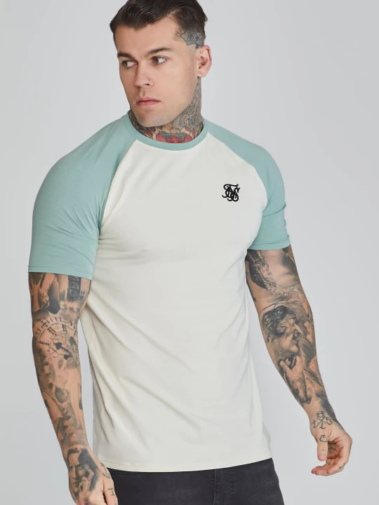 Zdjęcie produktu SikSilk Męska Koszulka Raglan w Kolorze Ecri Zielonym