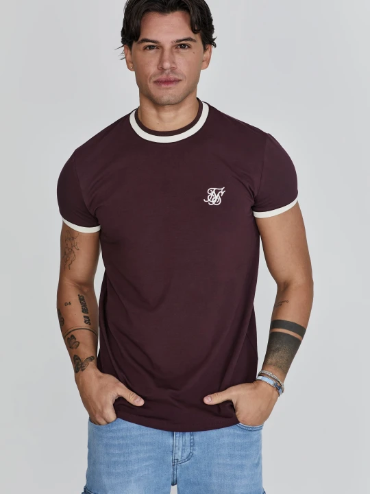 Zdjęcie produktu SikSilk Męska Koszulka Ringer w Kolorze Burgundowym