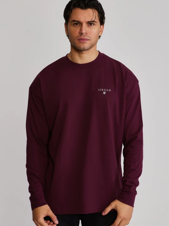 Zdjęcie produktu SikSilk Męska Koszulka z Długim Rękawem w Kolorze Bordowym