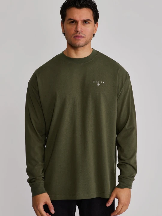 Zdjęcie produktu SikSilk Męska Koszulka z Długim Rękawem w Kolorze Khaki Zielonym