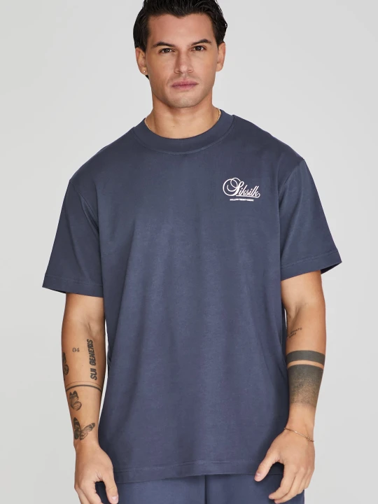 Zdjęcie produktu SikSilk Męska Marynarka Graficzny T-Shirt Navy