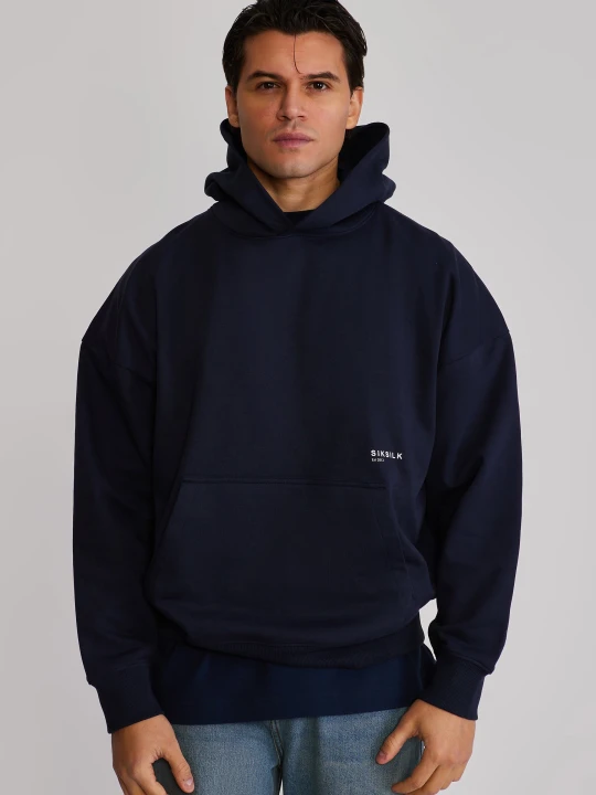 Zdjęcie produktu SikSilk Męska Niebieska Graficzna Bluza z Kapturem