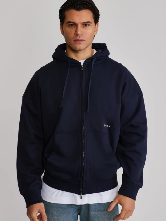Zdjęcie produktu SikSilk Męska Niebieska Graficzna Bluza z Pełnym Zamkiem z Kapturem