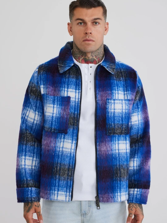 Zdjęcie produktu SikSilk Męska Niebieska Kraciasta Koszula-Kurtka
