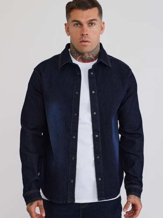 Zdjęcie produktu SikSilk Męska Surowa Niebieska Koszula Jeansowa